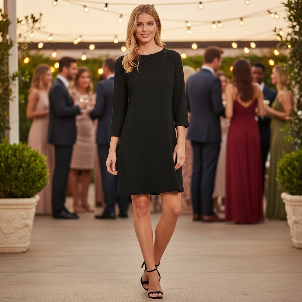 NWT Tommy Bahama Black Studded Three‎ Quarter Sleeve Studded Mini Dress Cocktail